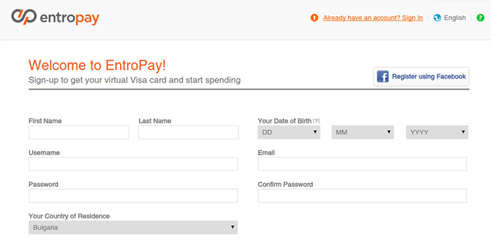 Att öppna ett konto med EntroPay